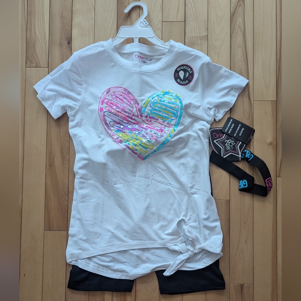 Kids White Sequin Heart T-Shirt